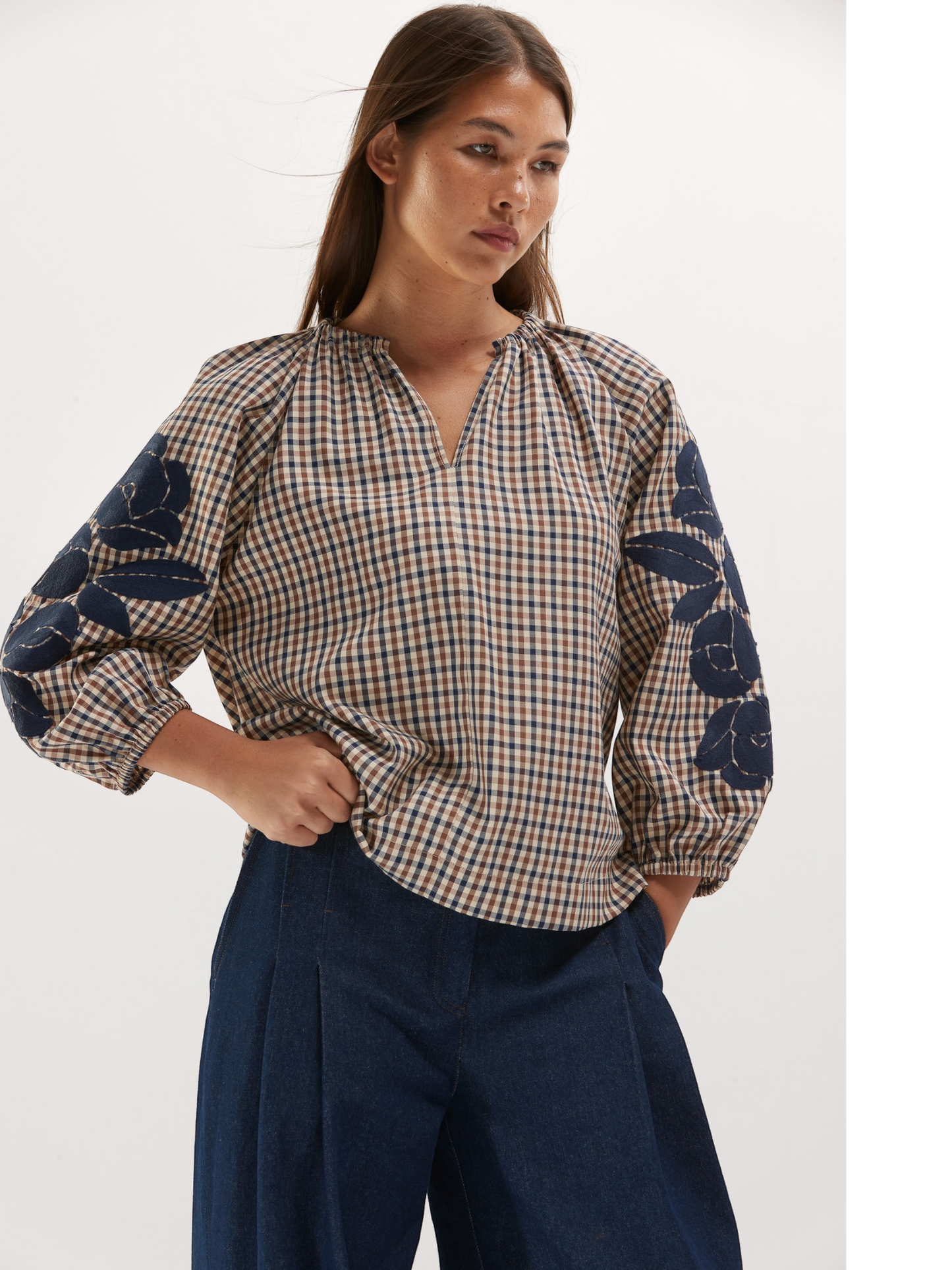 Senso - geruite bloes v-hals RHEA (s2912)