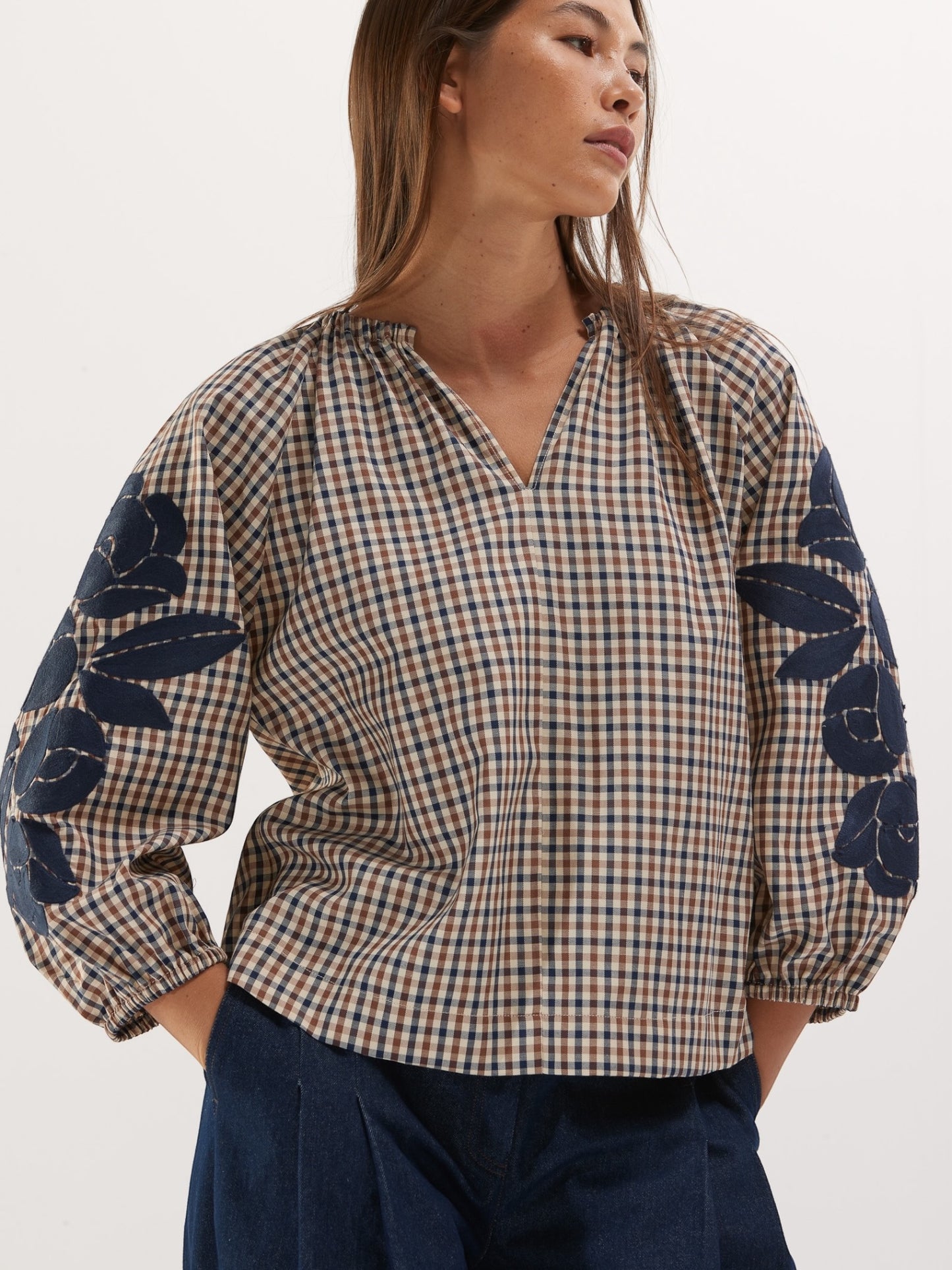 Senso - geruite bloes v-hals RHEA (s2912)