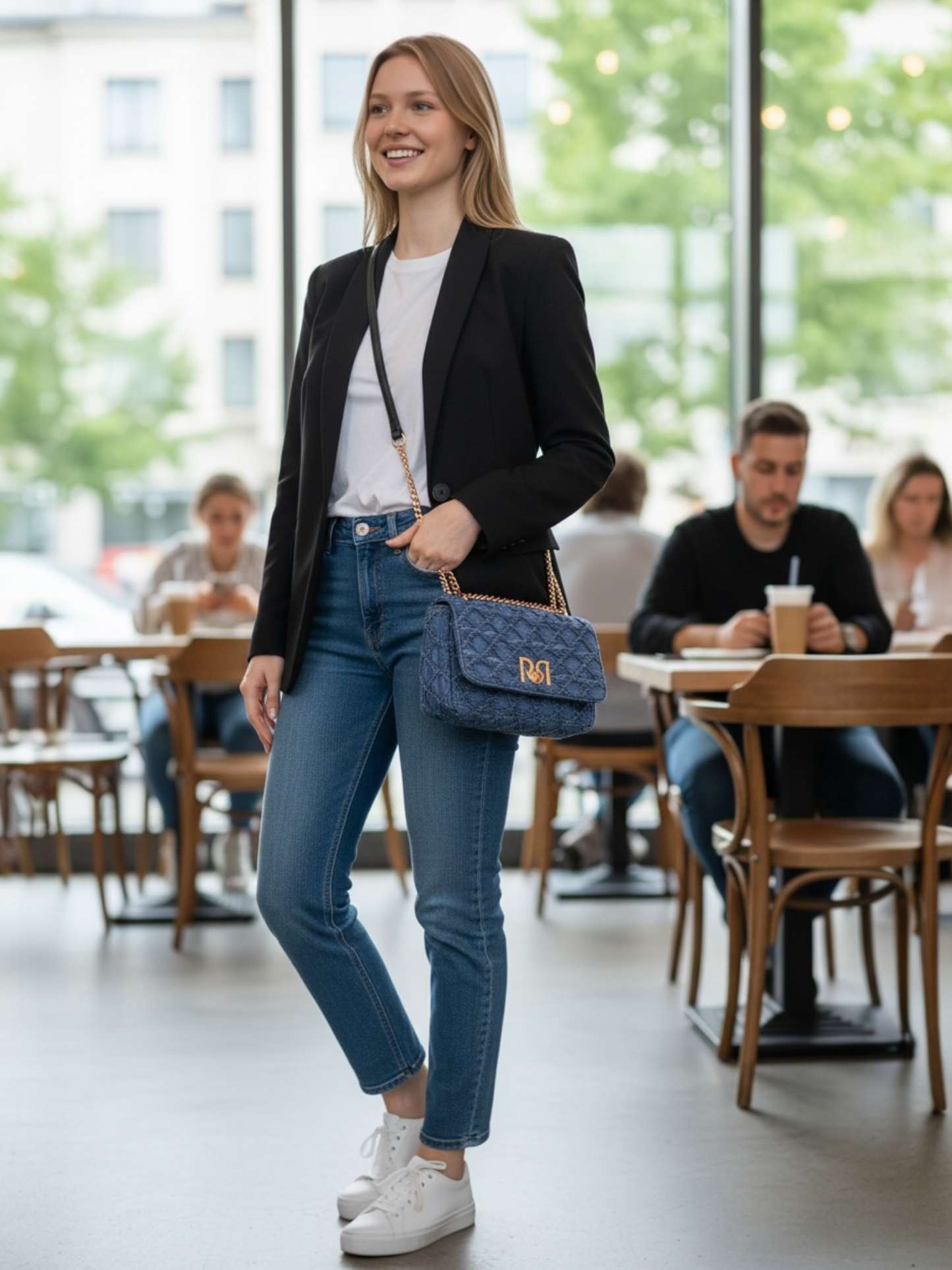 Rinascimento - blauwe denim handtas