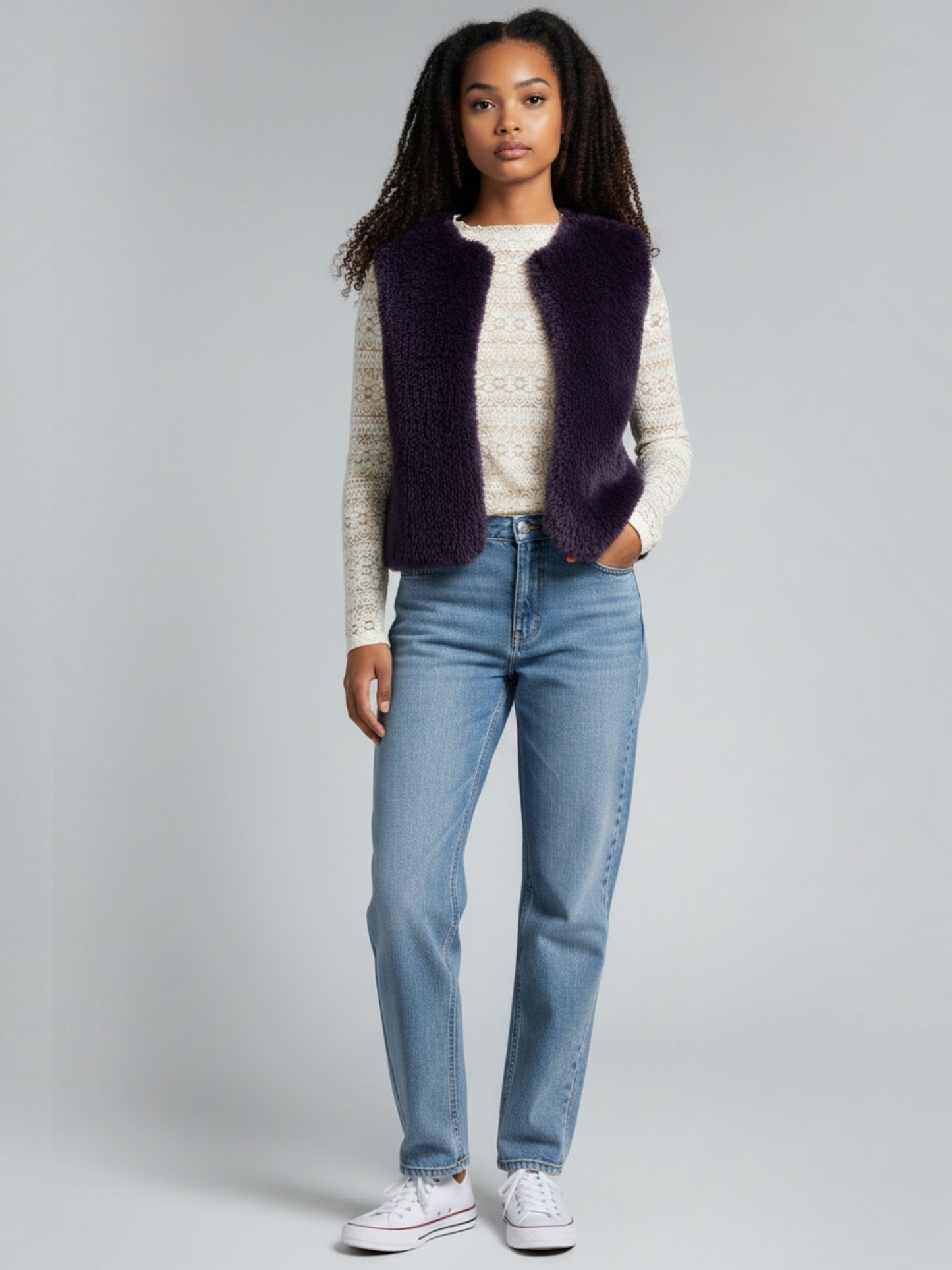 Oui - gebreide mouwloze vest violet (98077)