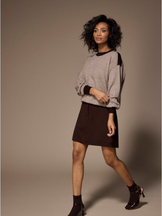 Lalotti GIGA duo pull taupe met donkerbruine accenten | Isabelle Fashion