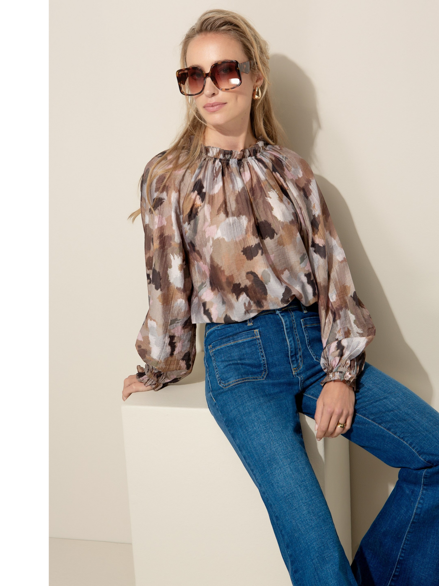 Catnoir Blouse Multi met Abstracte Print | Damesblouse Lange Mouwen