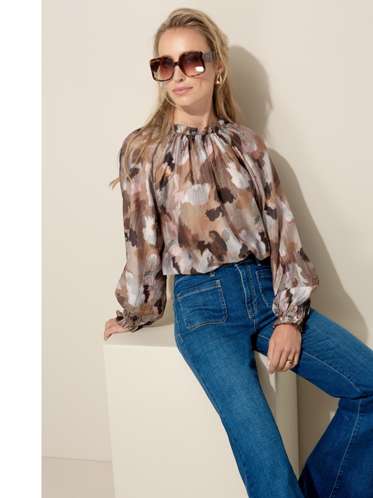 Catnoir Blouse Multi met Abstracte Print | Damesblouse Lange Mouwen