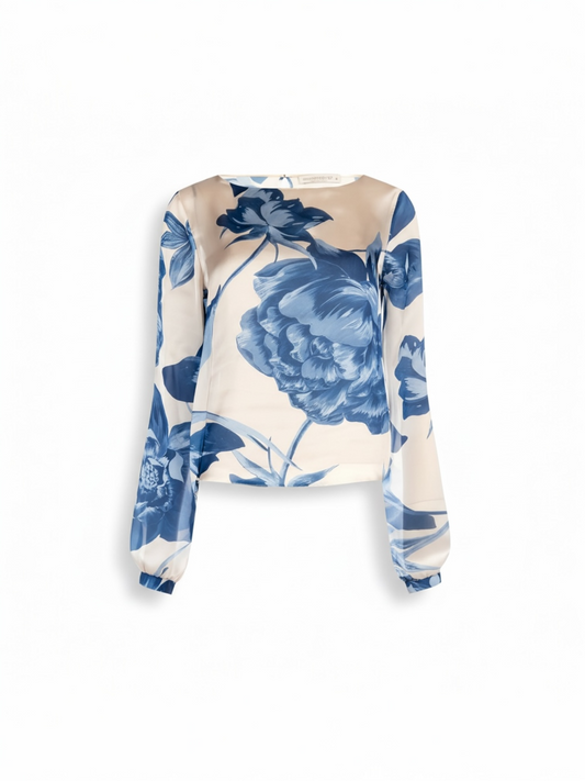 Rinascimento - bloes cream blauwe bloemenprint