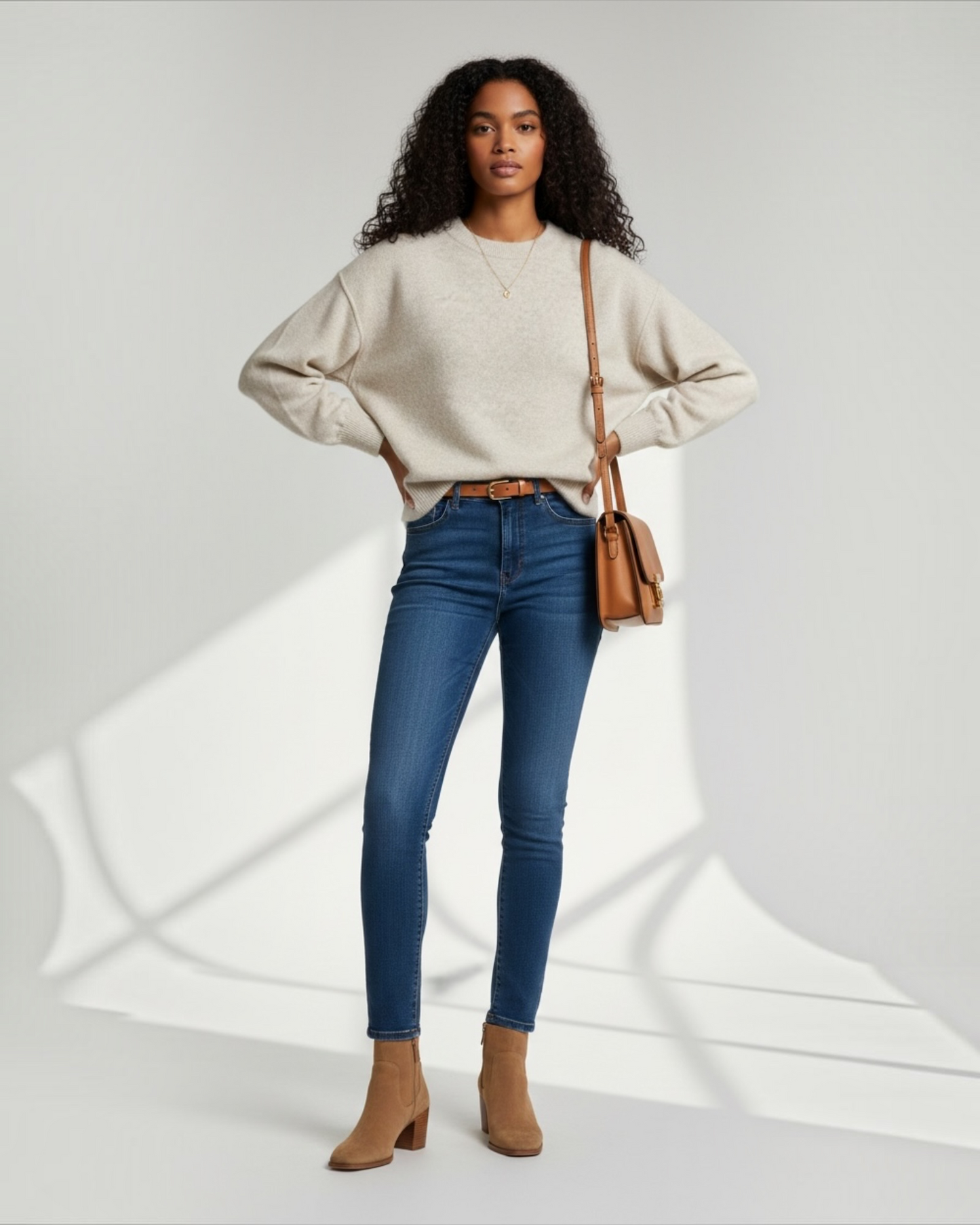 TWNS The Label Denver trui greige – zachte oversized damestrui ronde hals