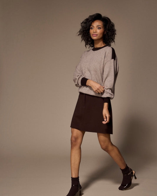 Lalotti GIGA duo pull taupe met donkerbruine accenten - Isabelle Fashion