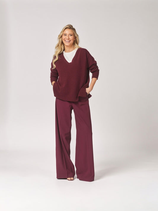 Lalotti - wijde broek ODARE met bandplooi - bordeaux