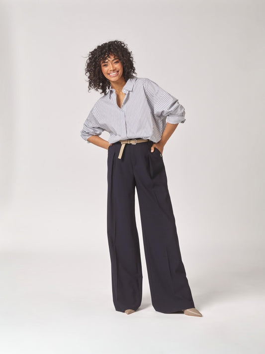 Lalotti - wijde broek ODARE met bandplooi - navy