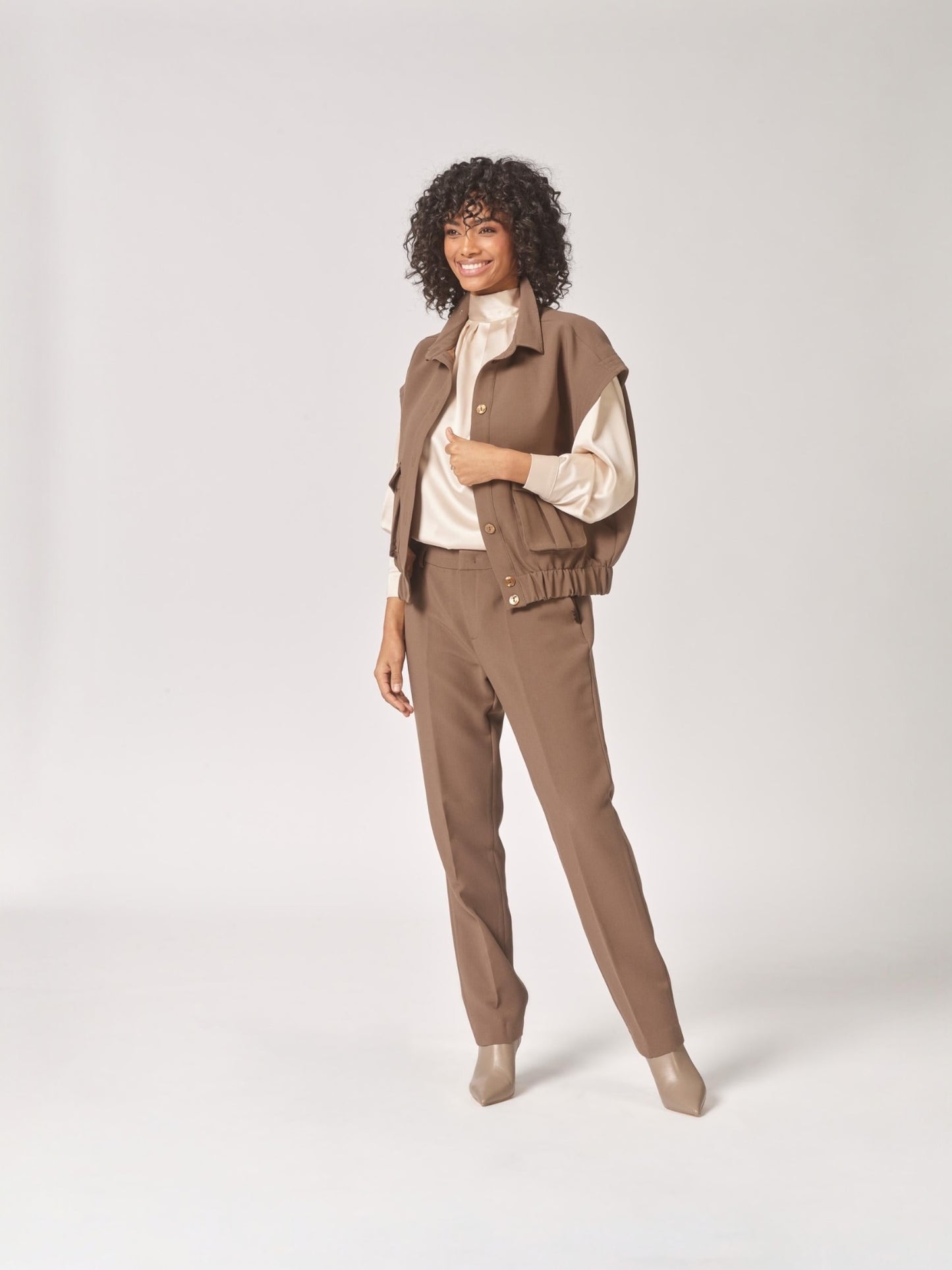 Lalotti - EMILIA broek met smalle pijpen - dark taupe
