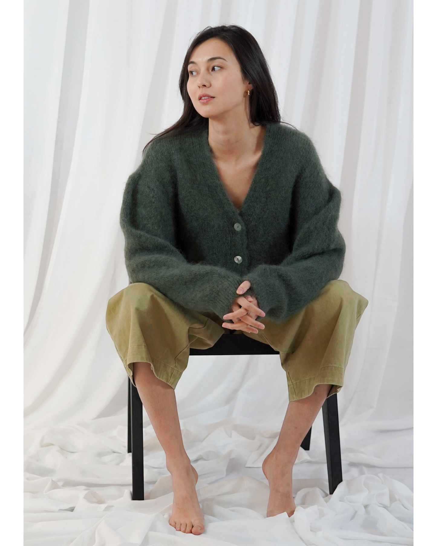 TWNS THE LABEL Malia Cardigan Military | Luxe Mohair Vest Dames