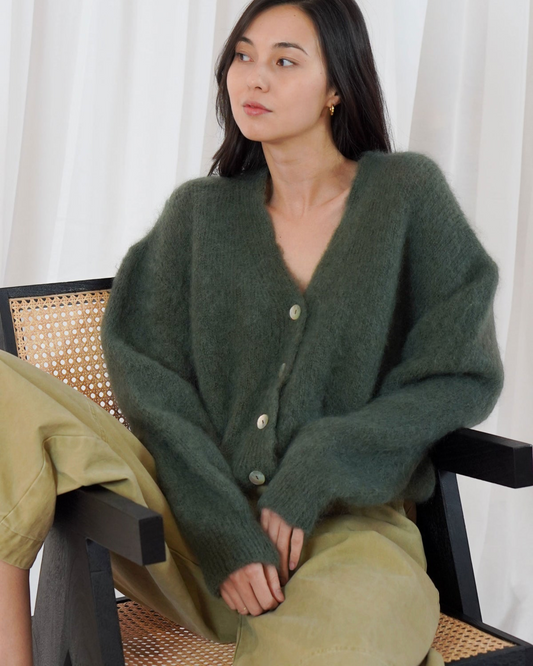 TWNS THE LABEL Malia Cardigan Military | Luxe Mohair Vest Dames