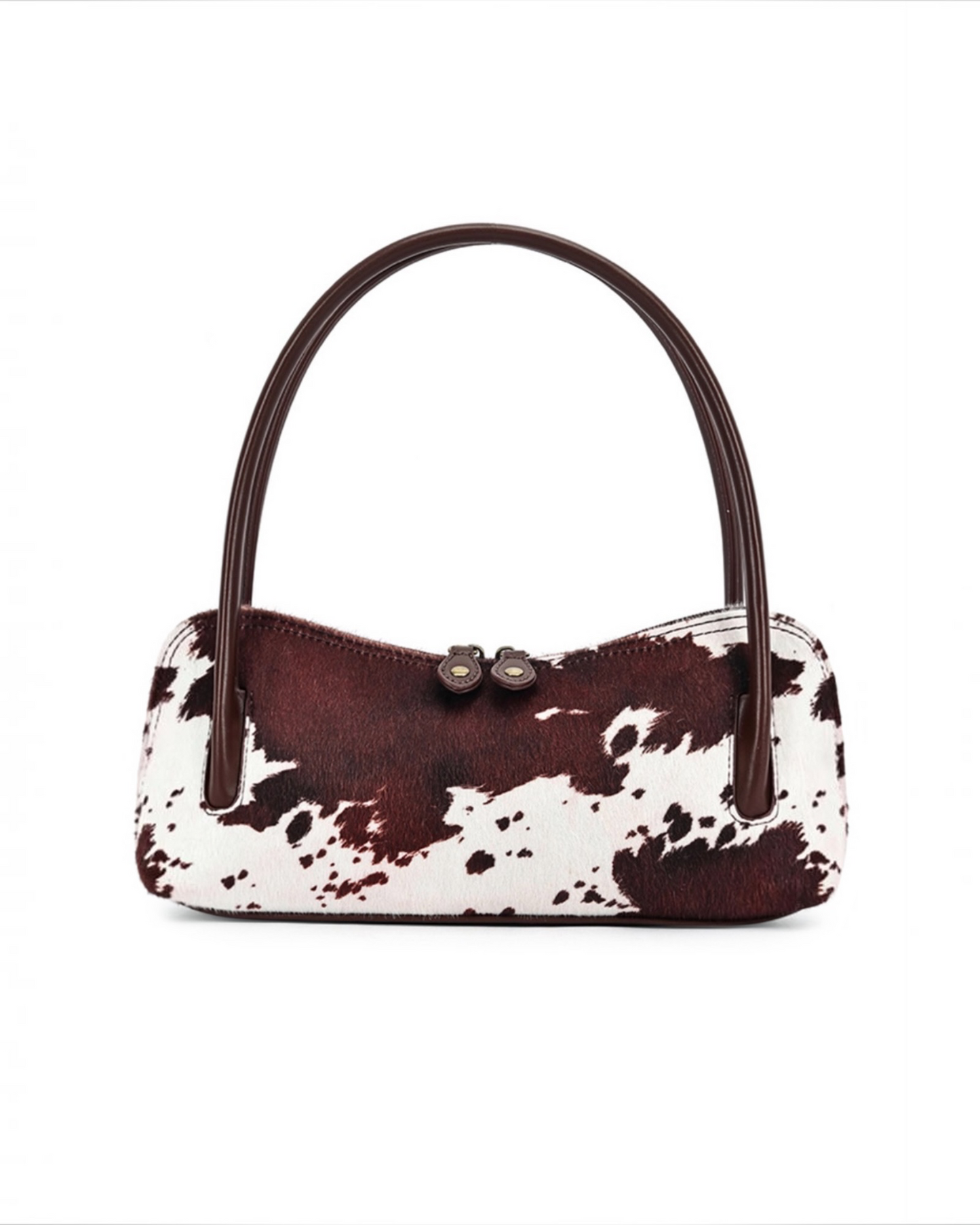 Bruine baguette schoudertas met koeienprint | Trendy damestas in kunstleer