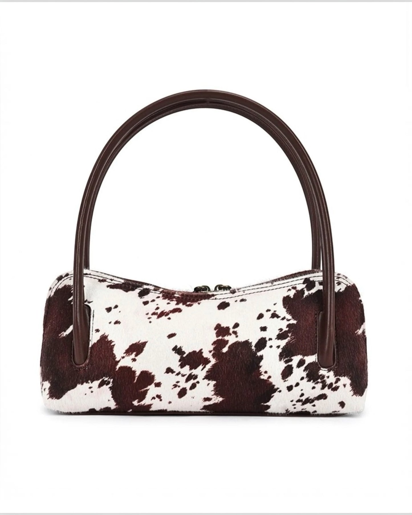 Bruine baguette schoudertas met koeienprint | Trendy damestas in kunstleer