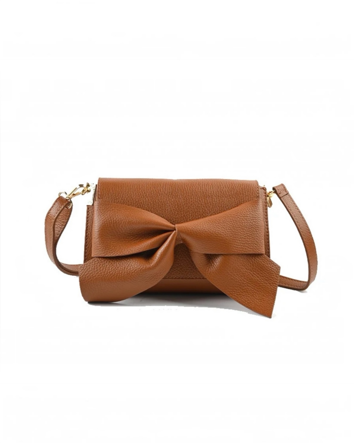 Lederen schoudertas met strik | Elegante crossbody damestas bruin