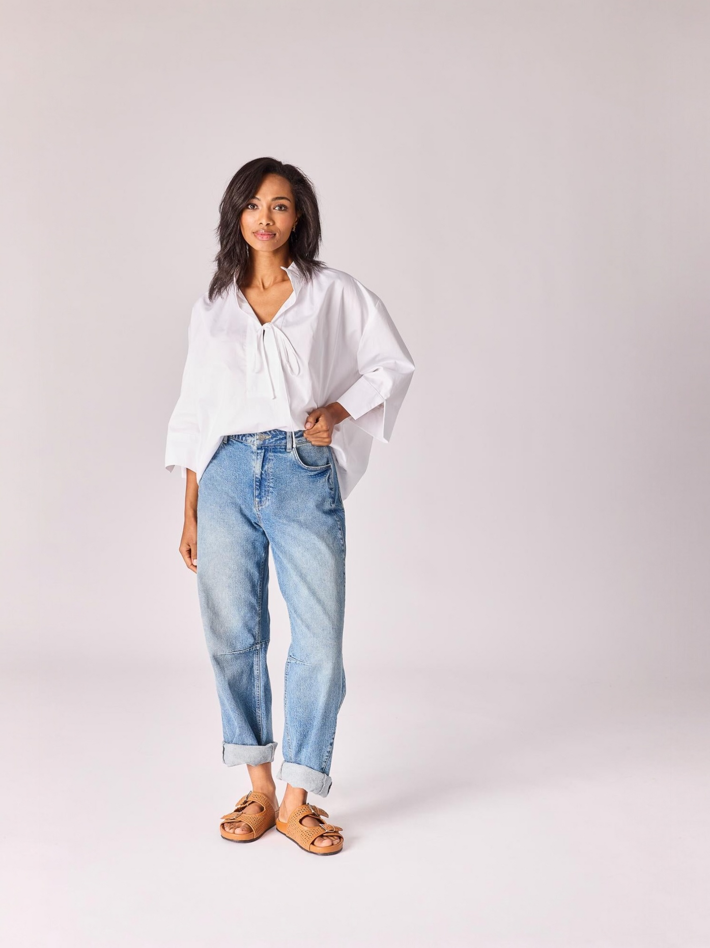 Lalotti - ORPHELIE oversized hemd met strikdétail - white
