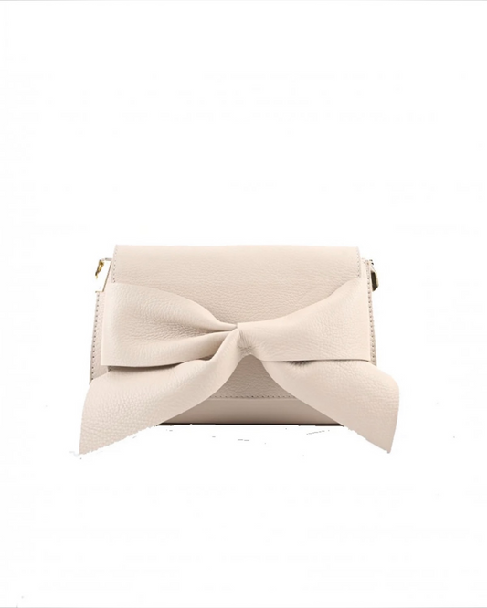 Lederen schoudertas met strik | Elegante crossbody damestas beige