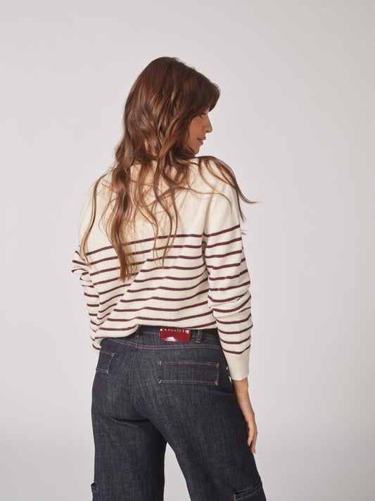 Lalotti - pull SELMA met strrepjesmotief ecru/burgundy