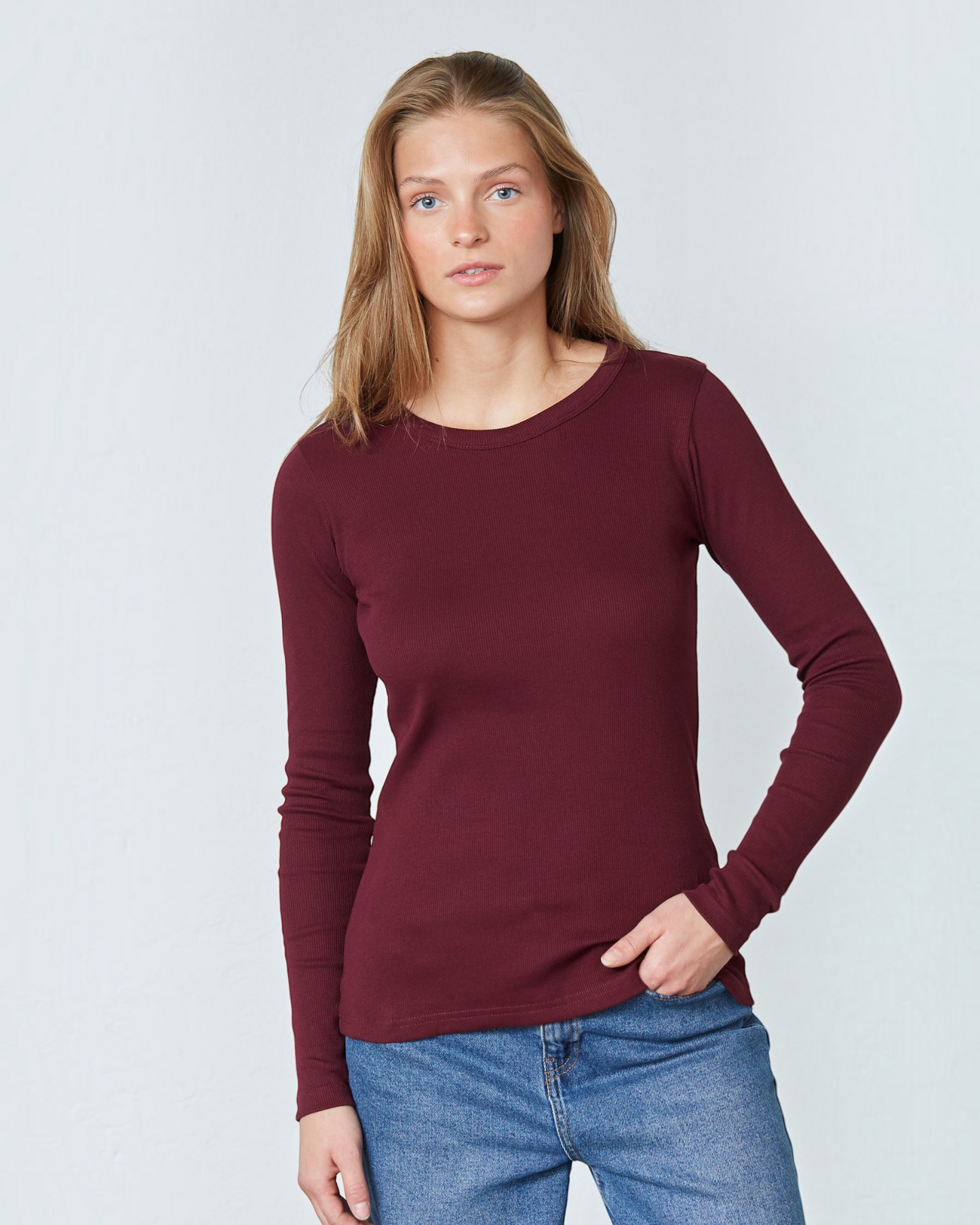 Sisters Point EIKE-LS Bordeaux T-shirt met Lange Mouwen
