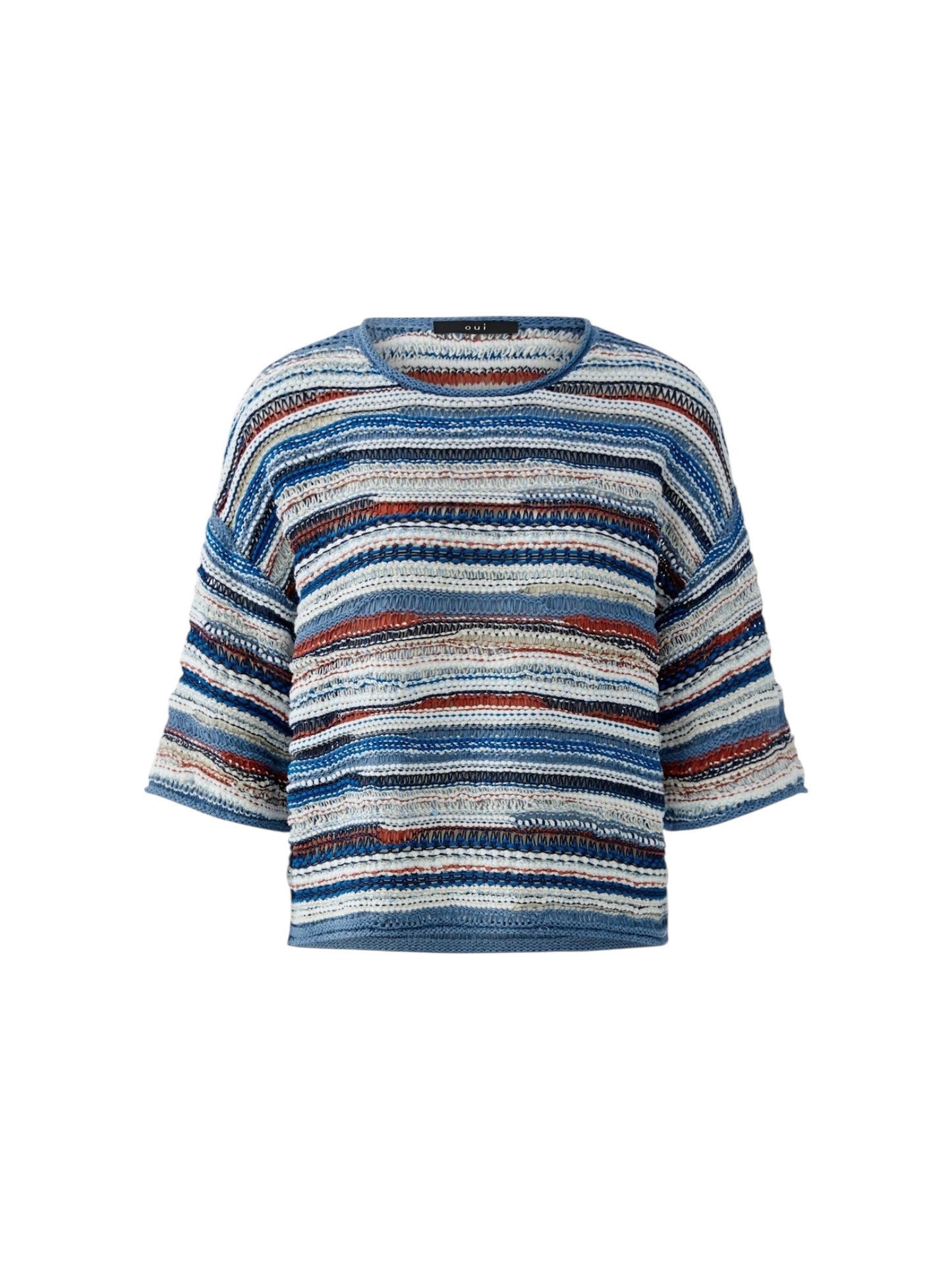 Oui - pull korte mouwen blauw wit  (96505)