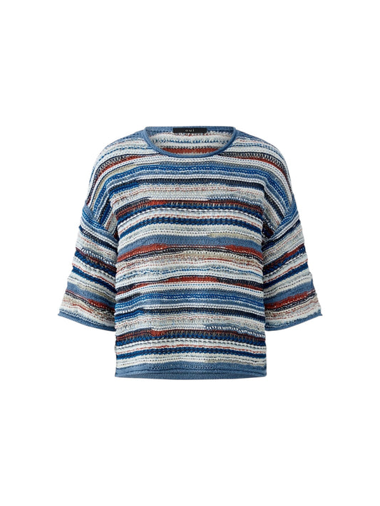 Oui - pull korte mouwen blauw wit  (96505)
