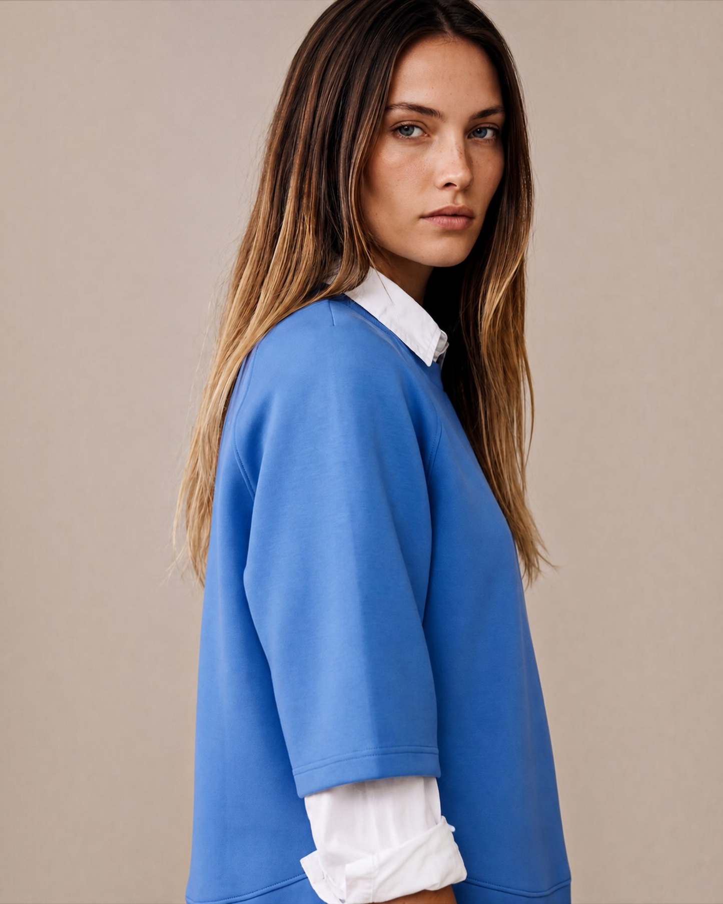 Fynch-Hatton dames sweatshirt Pacific Blue – 3/4 mouw