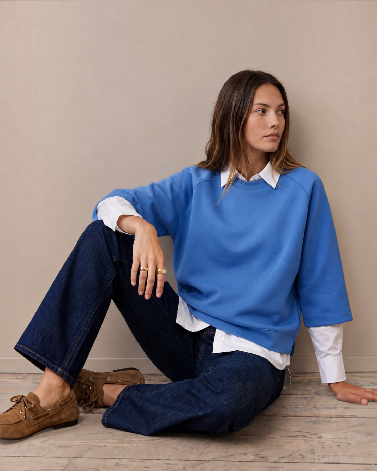 Fynch-Hatton dames sweatshirt Pacific Blue – 3/4 mouw