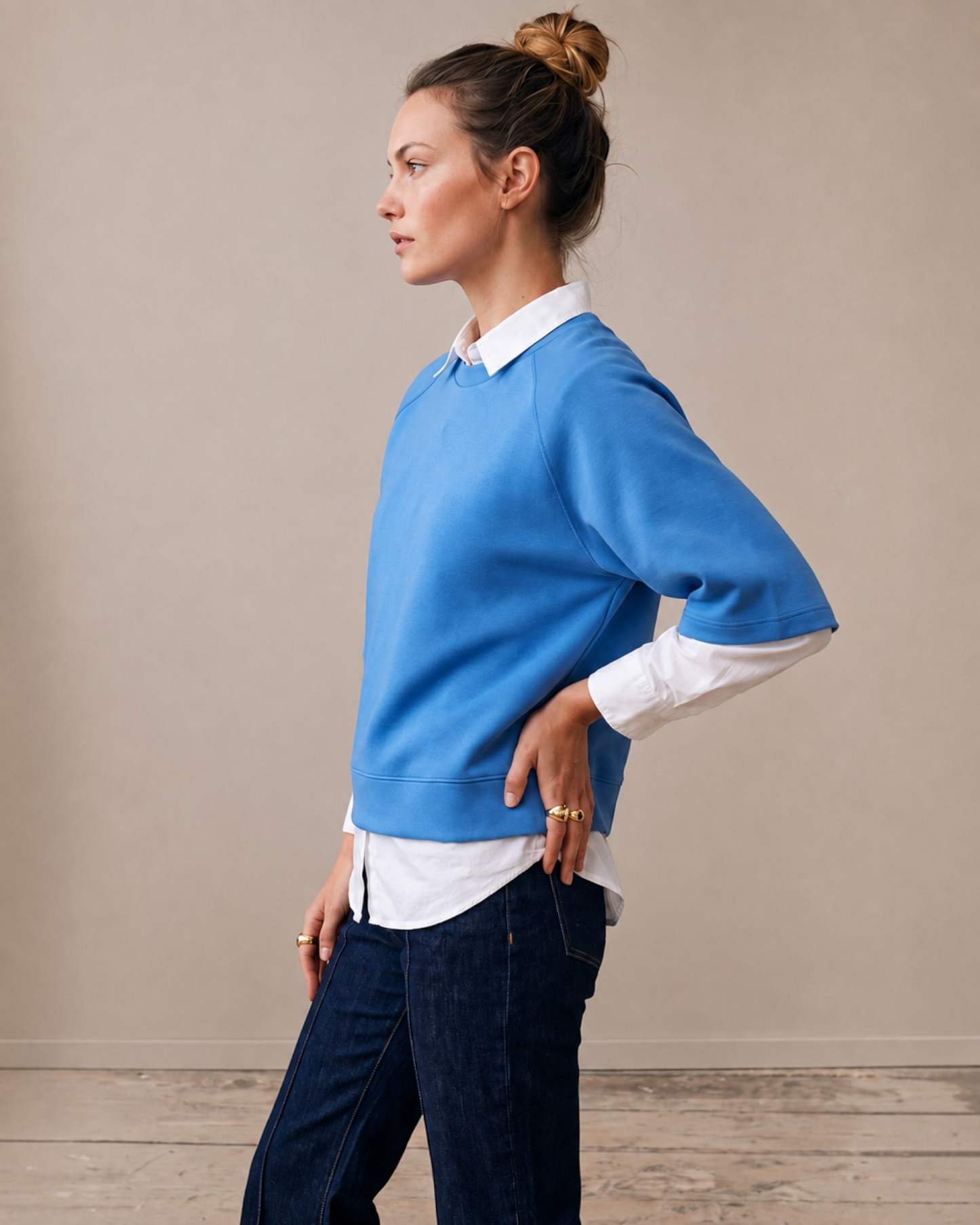 Fynch-Hatton dames sweatshirt Pacific Blue – 3/4 mouw