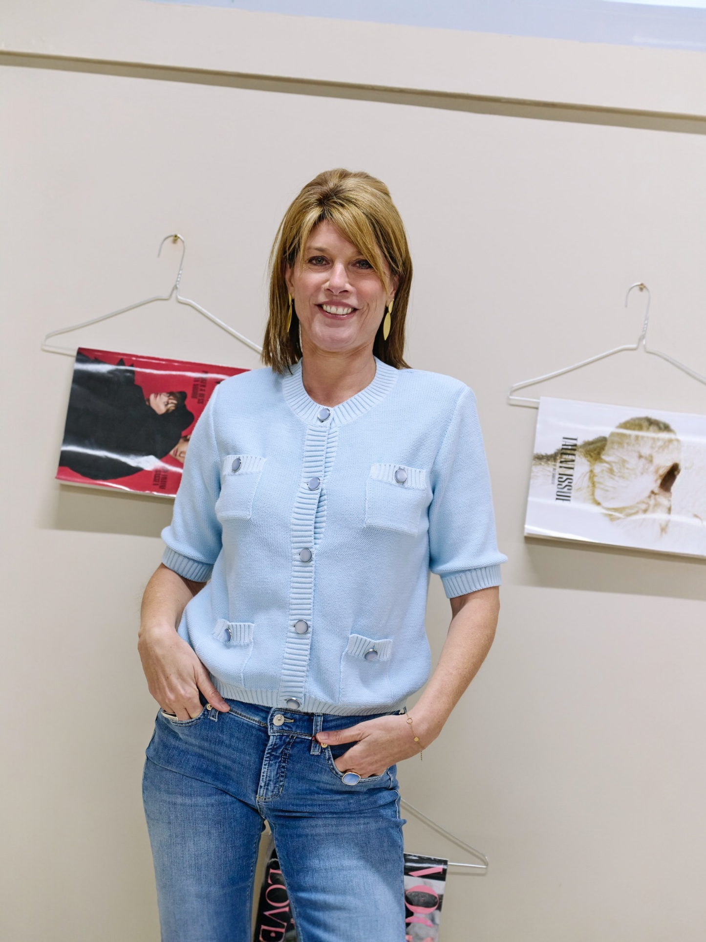 Oui - gilet lichtblauw met knopen