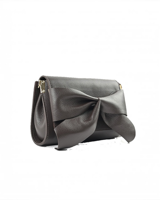 Lederen schoudertas met strik | Elegante crossbody damestas zwart