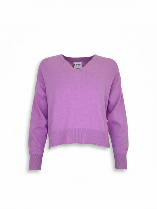 Twns The Label - BOULDER trui met lange mouwen en V-hals en splitten - lila