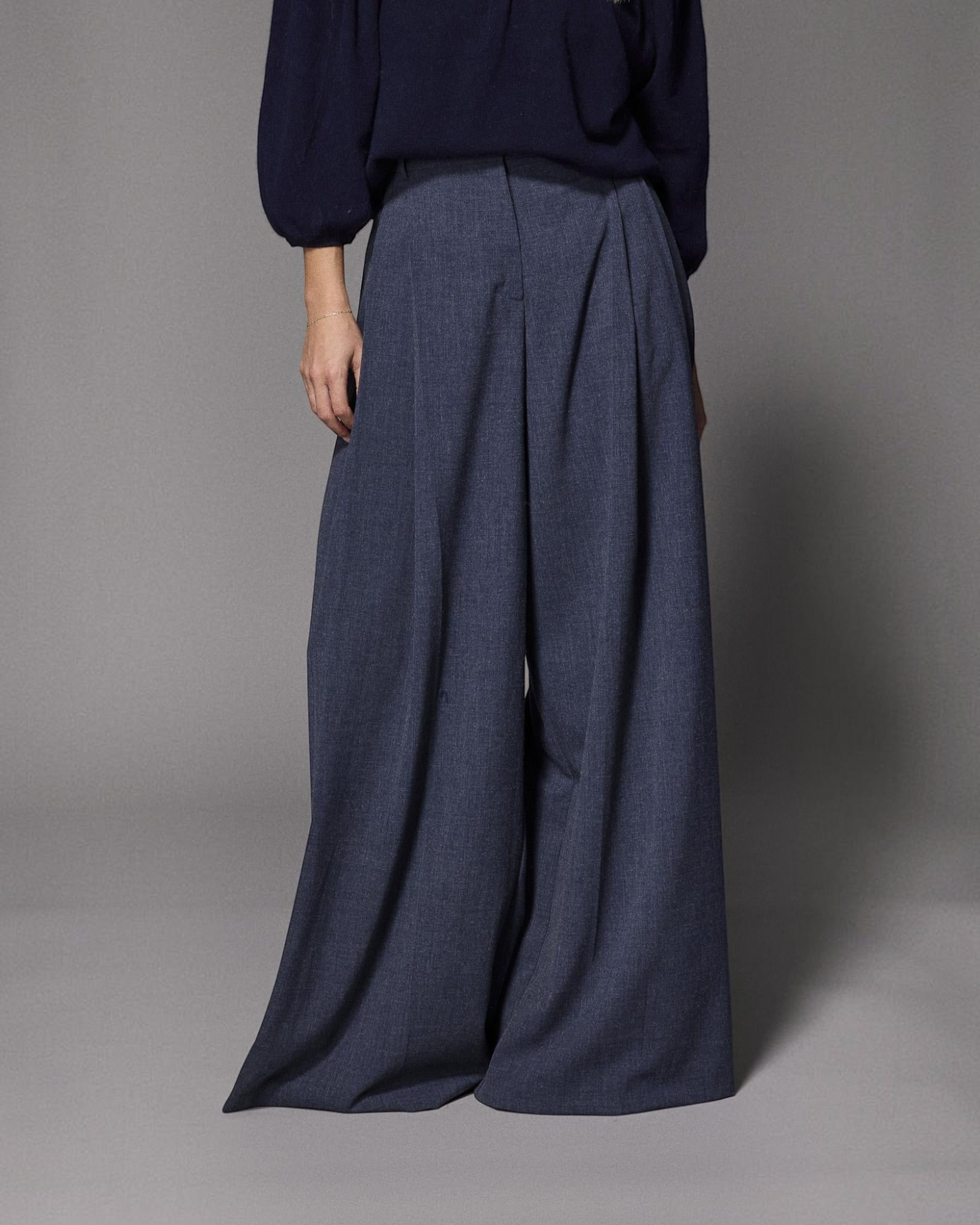 Lalotti Texas dames pantalon navy – hoge taille & wijde pijpen