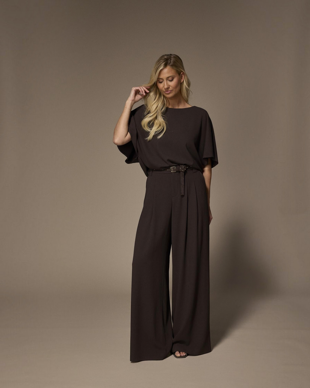 Lalotti Paulette wide leg broek brown – damesbroek