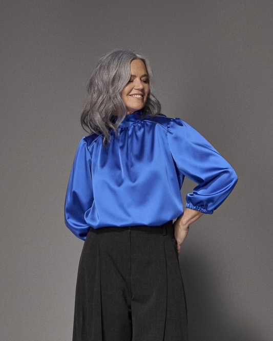 Lalotti Odille satijnen blouse Royal Blue met striklint