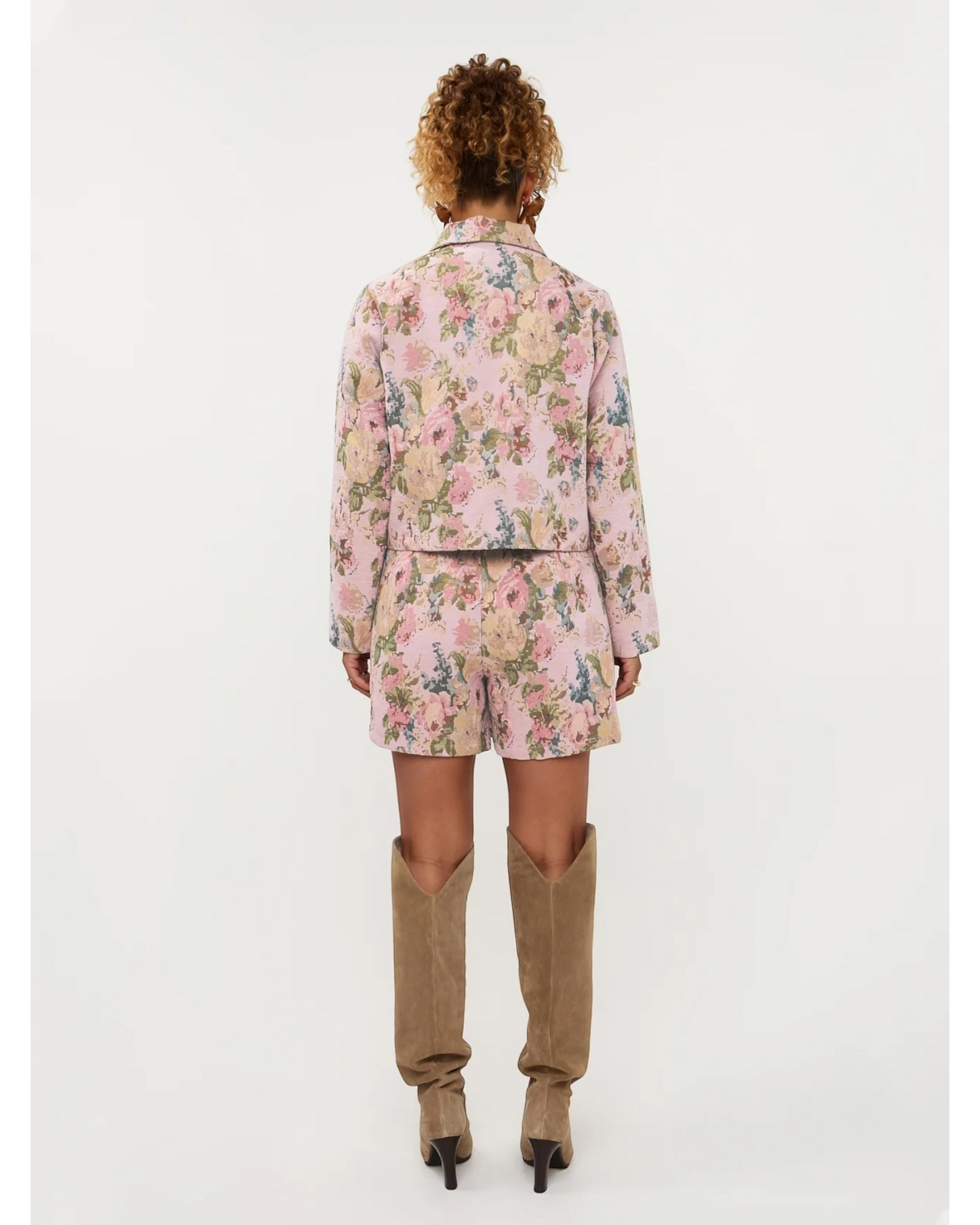 Ydence Jacket Calisto Pink – roze jacquard jasje met bloemenprint