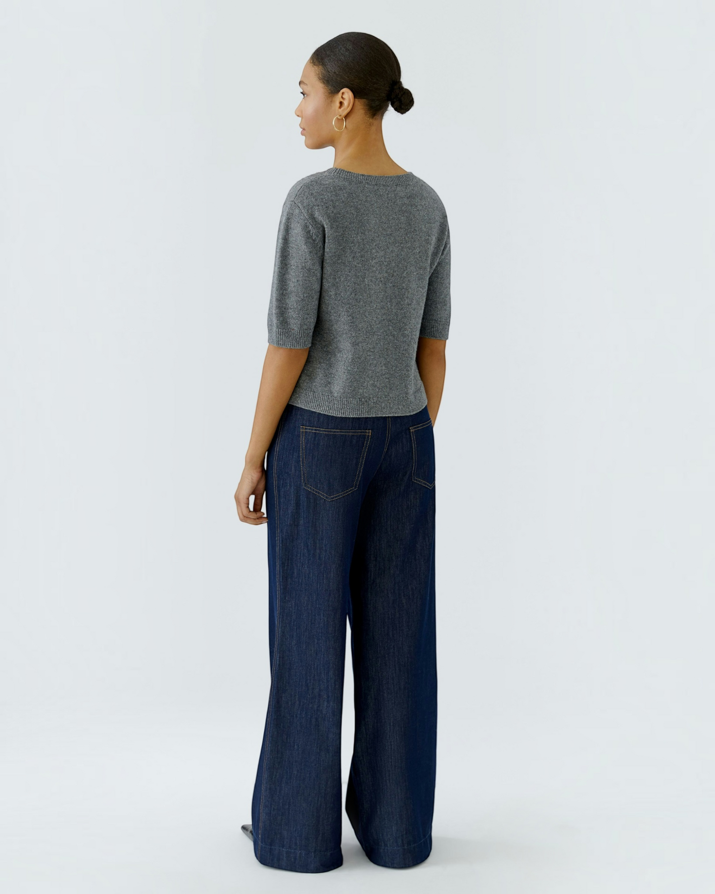 Oui dames trui grijs met denim zakken