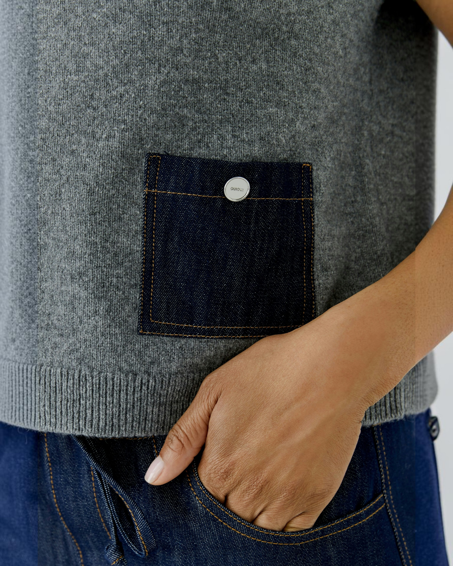 Oui dames trui grijs met denim zakken