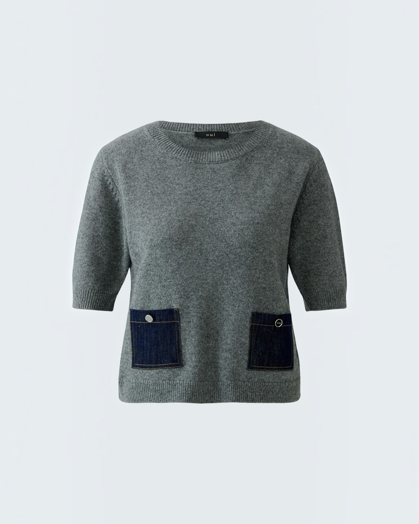 Oui dames trui grijs met denim zakken