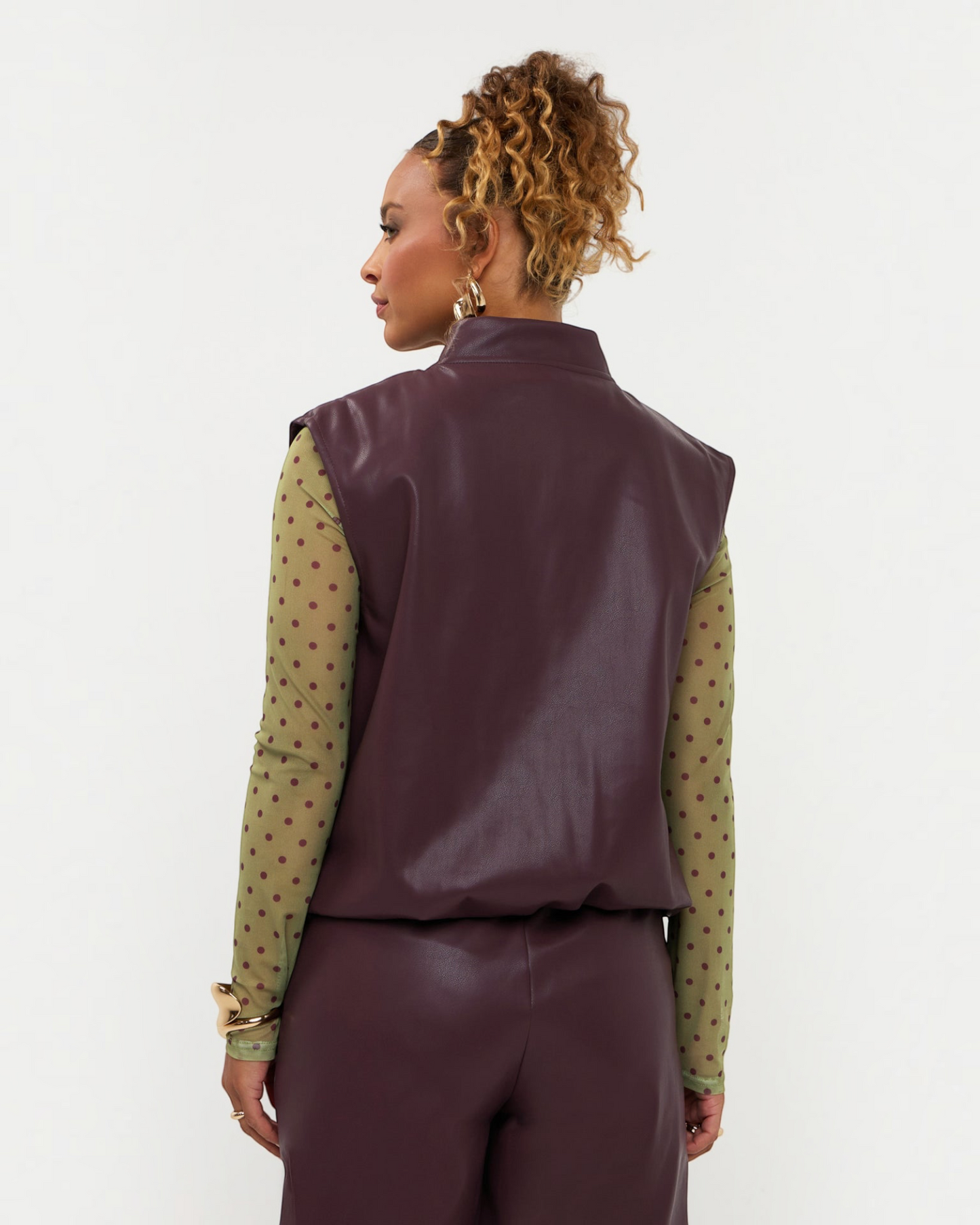 Ydence Gilet Inez Aubergine | Dames Gilet Imitatieleer
