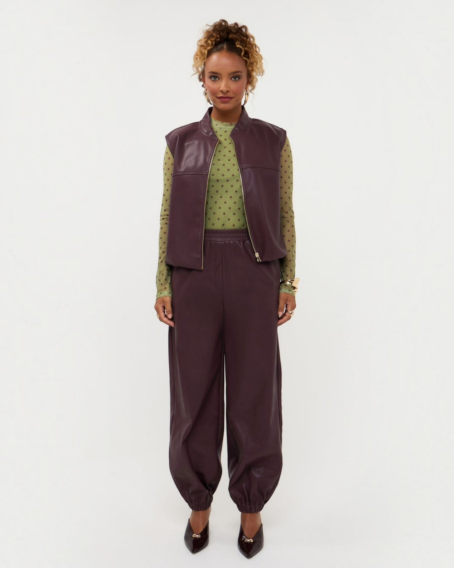 Ydence Gilet Inez Aubergine | Dames Gilet Imitatieleer