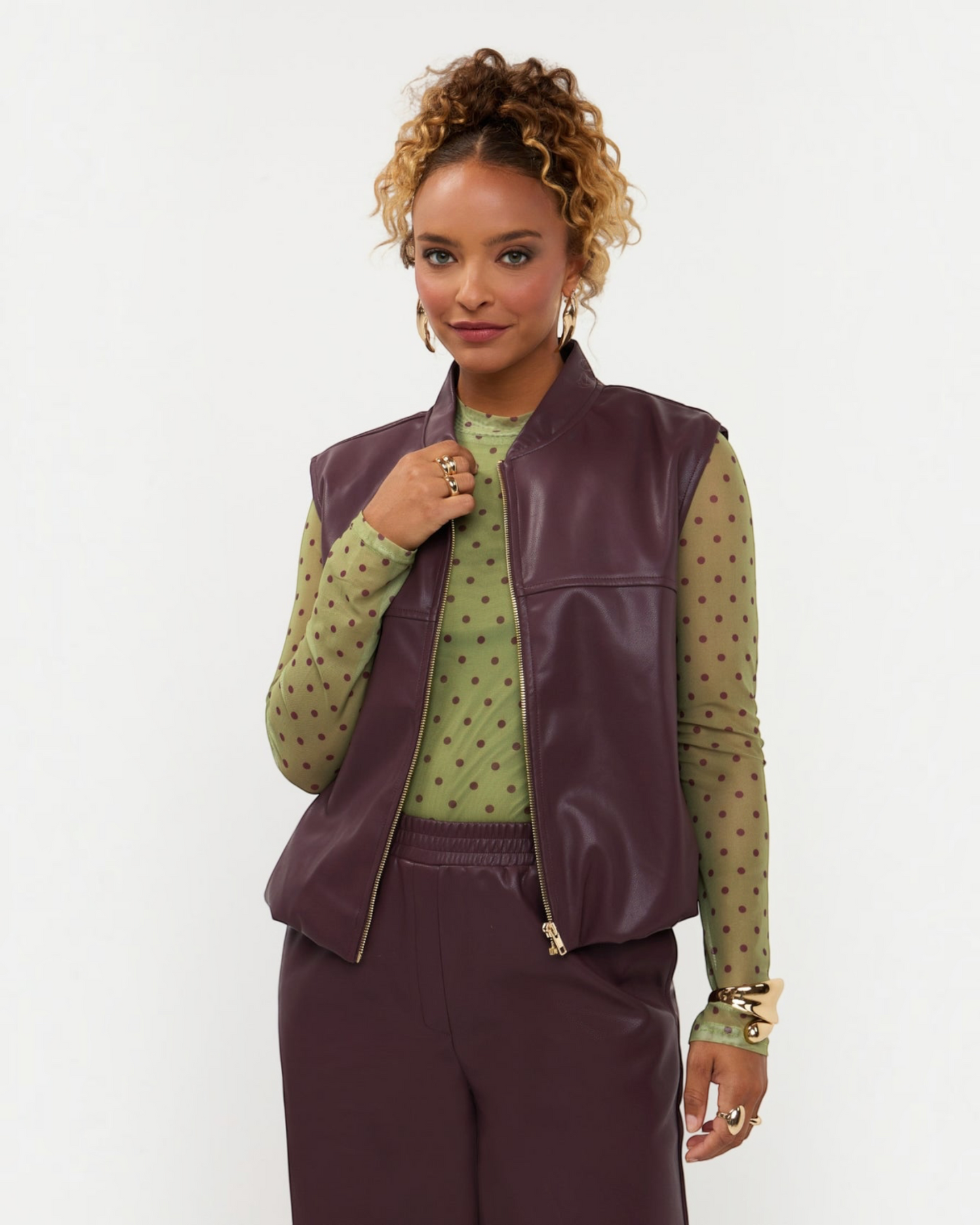 Ydence Gilet Inez Aubergine | Dames Gilet Imitatieleer