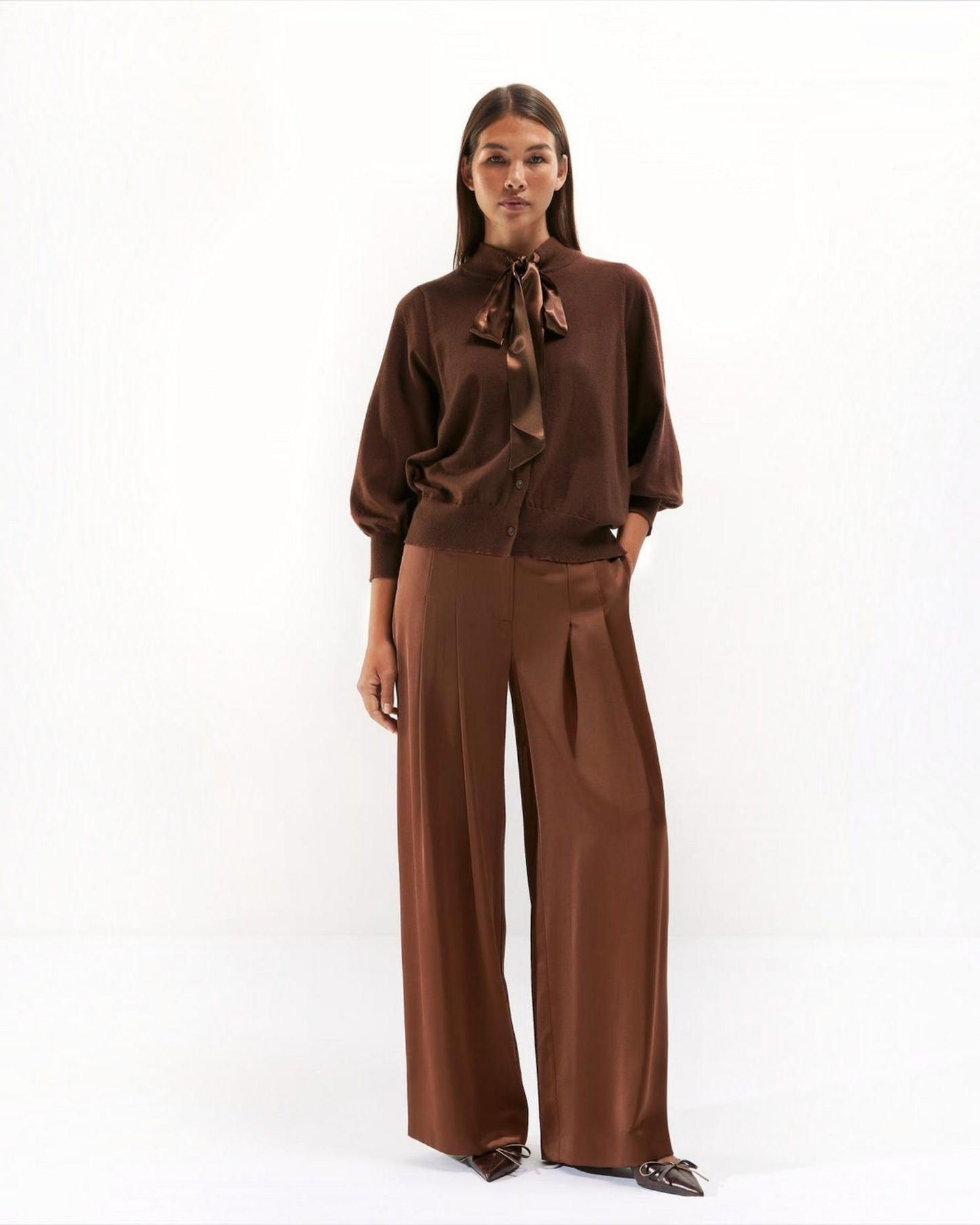 Senso Reyhan gilet camel met strik