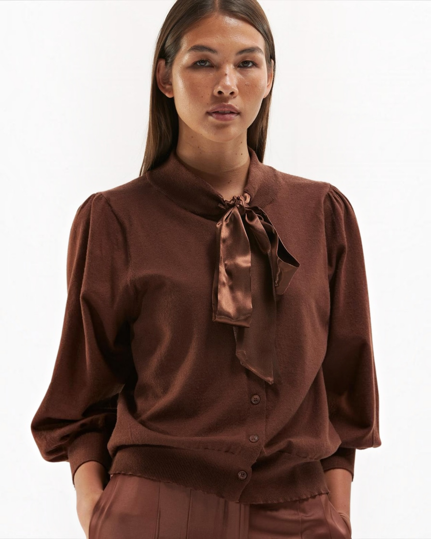 Senso Reyhan gilet camel met strik