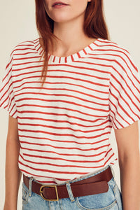Wit-rood gestreept T-shirt met rugdecolleté CANDICE - Terre Bleue