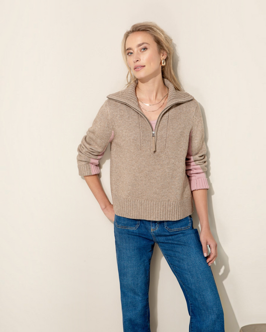Catnoir trui in taupe met roze detail