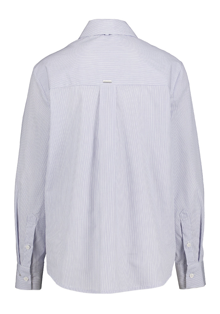 Blue Bay - Blauw wit gestreepte bloes met strik Gloria