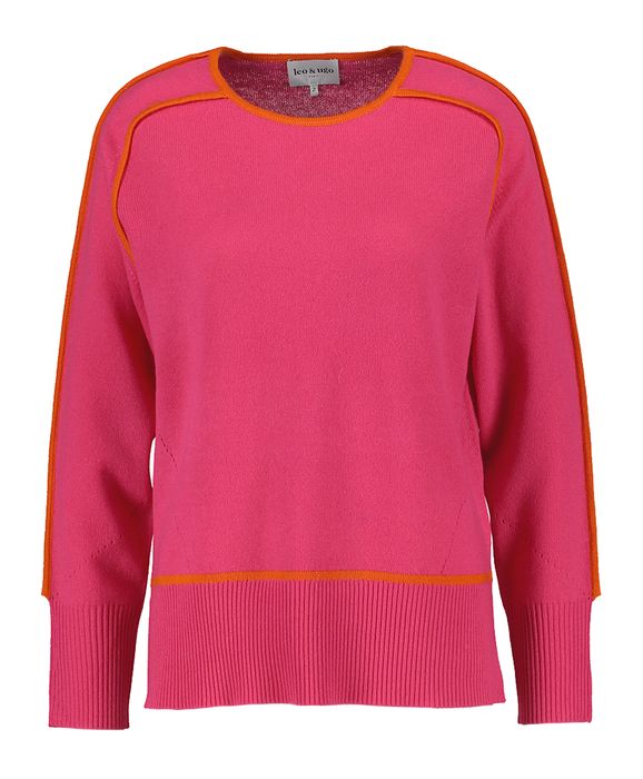 Fuchsia pull met oranje details - Leo&Ugo (NH152 PINK ORANGE)