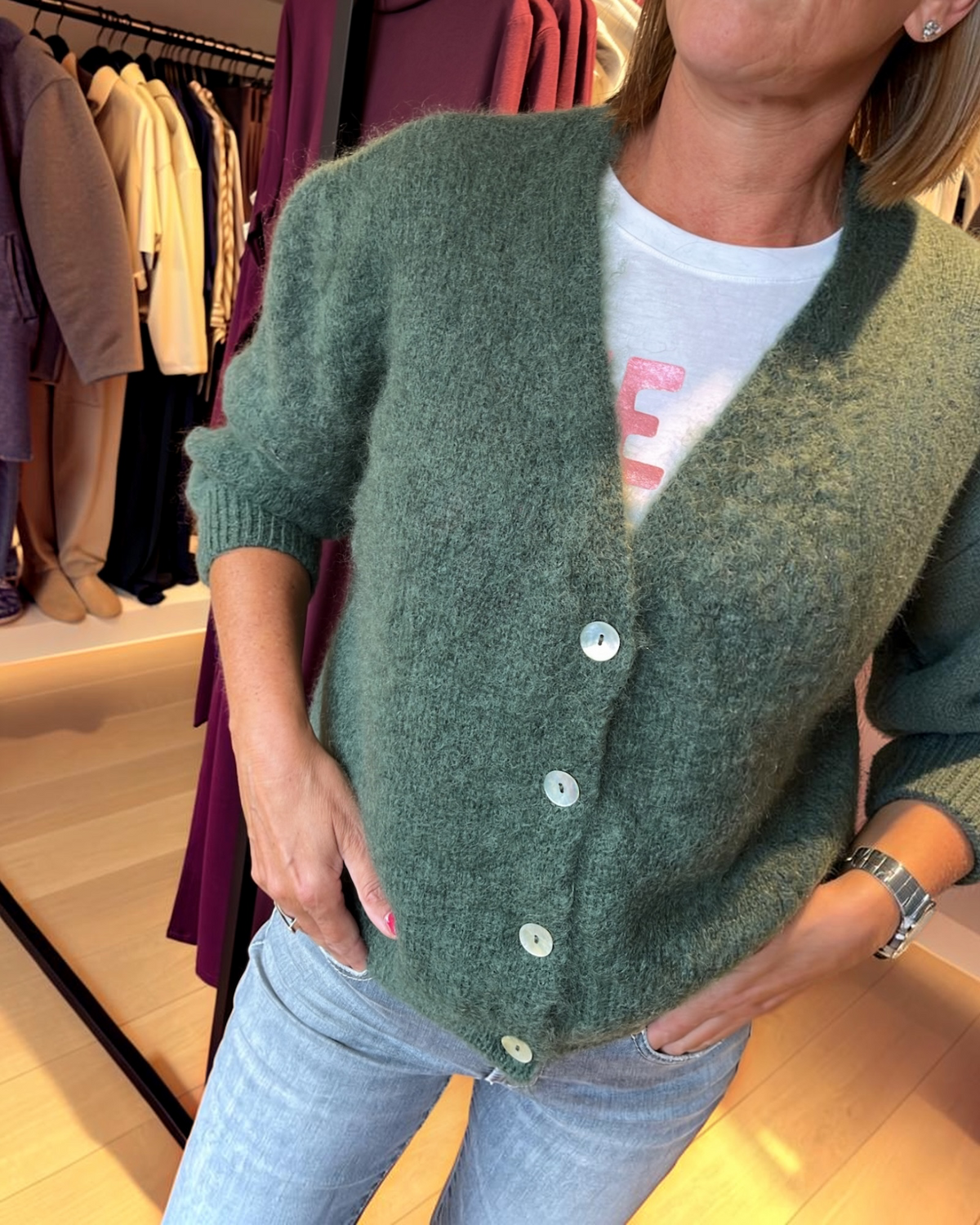 TWNS THE LABEL Malia Cardigan Military | Luxe Mohair Vest Dames