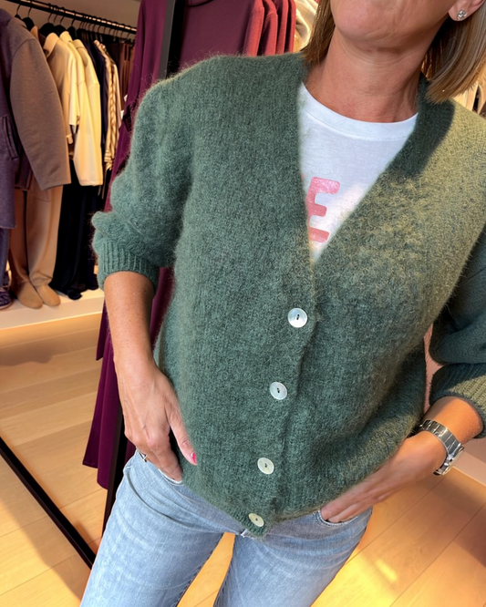 TWNS THE LABEL Malia Cardigan Military | Luxe Mohair Vest Dames