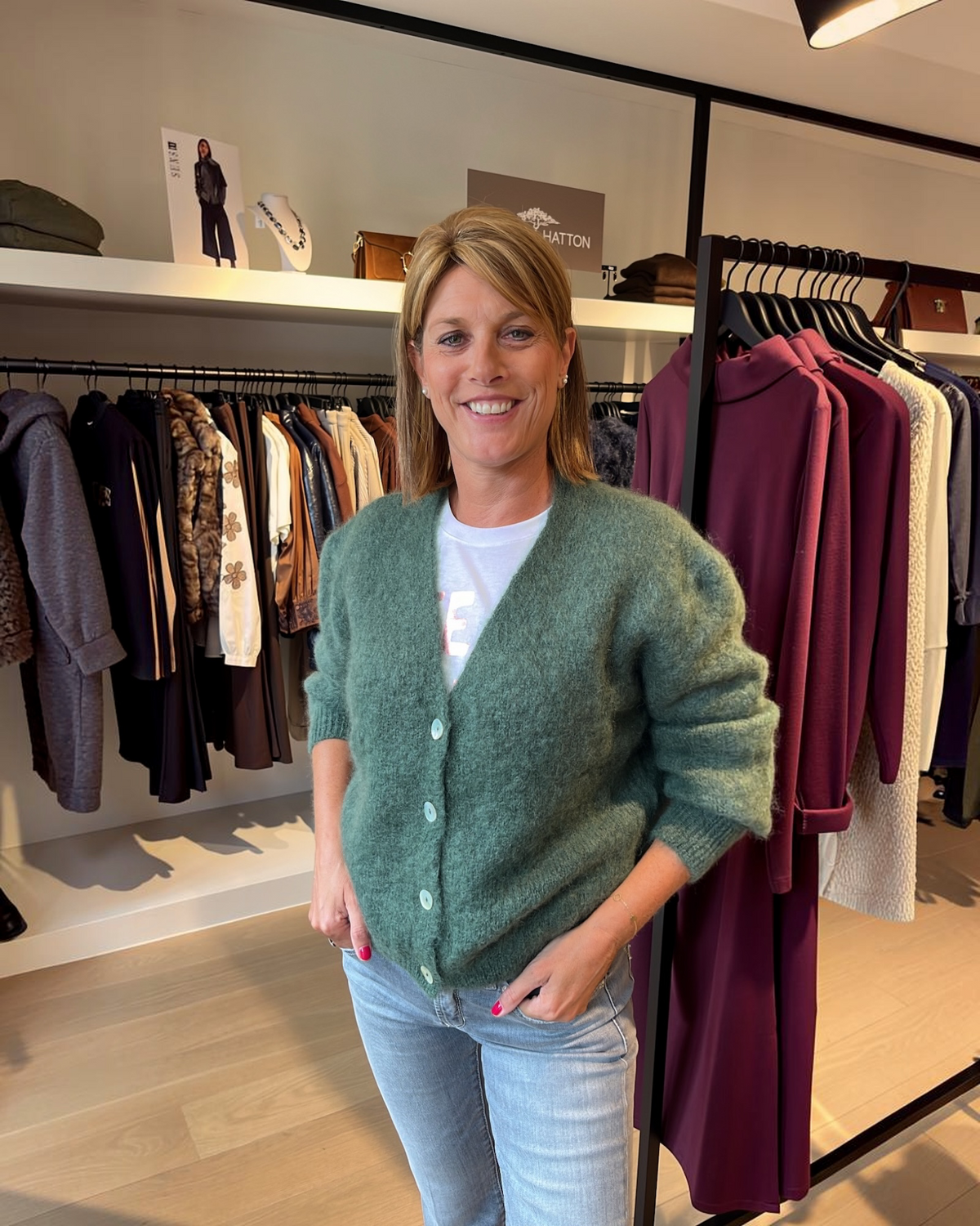 TWNS THE LABEL Malia Cardigan Military | Luxe Mohair Vest Dames