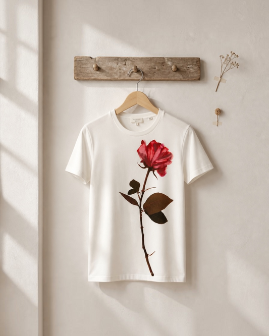 Jeneli T-shirt Ted Baker met rozenprint ivoor
